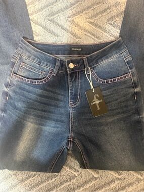 Flamingals Women's Dark Blue Boot Cut Jeans with Pink Contrast Stitching